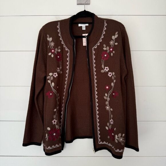 Dressbarn Women’s 14/16 Brown Sweater Zip Up Jacket New - Picture 1 of 5